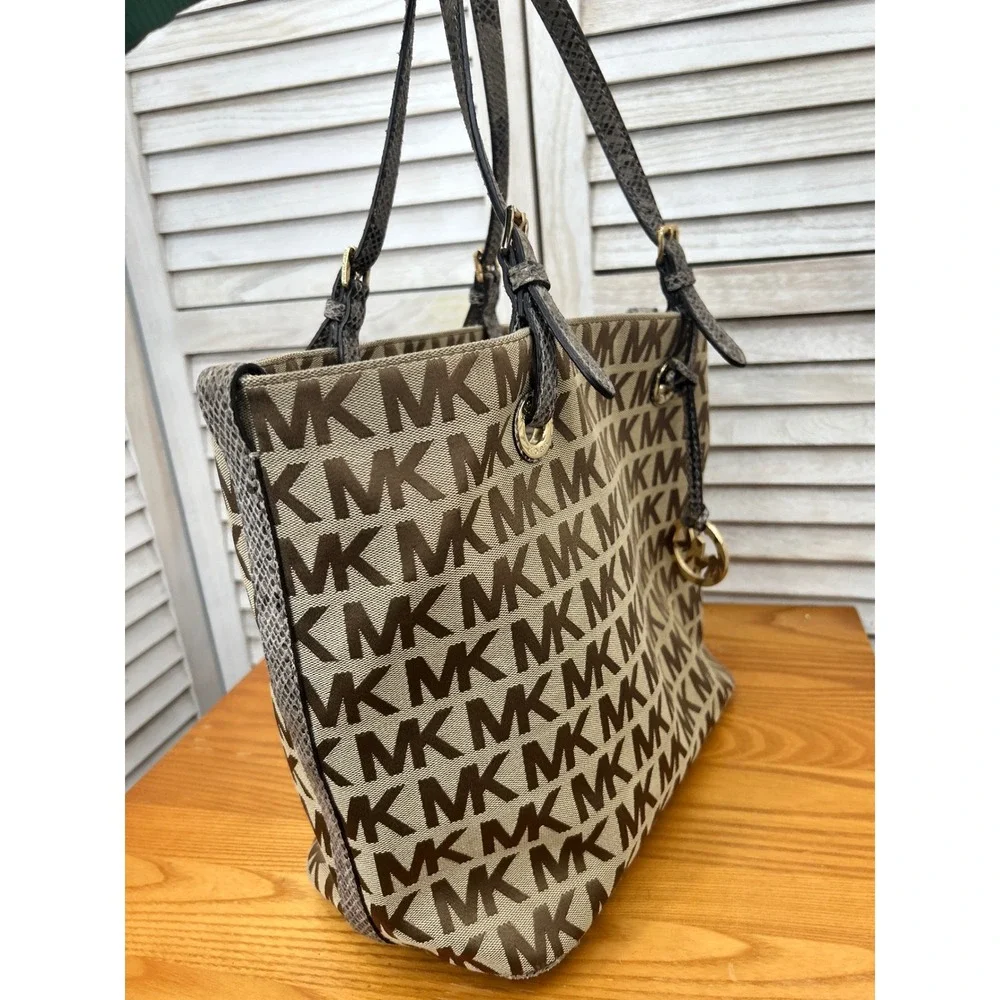 Michael Kors Tote Bag Large Brown Women Logo Print Shoulder Handbag